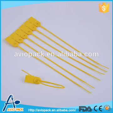 Adjustable inflight durable plastic pull tight self locking container and bag security seals