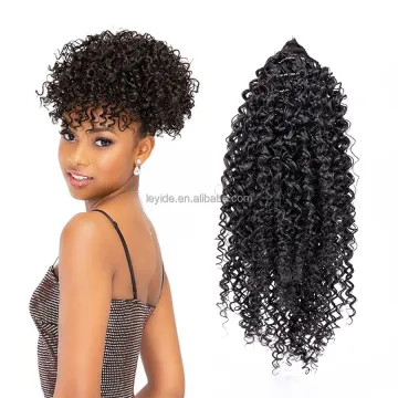 AliLeader Heat Resistant Synthetic Fiber Ponytails Clip In Hair Extensions Afro Kinky Curly Hairpieces For Black Women