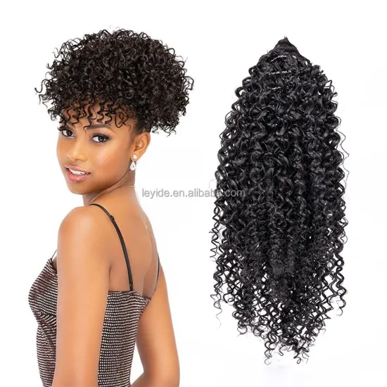 AliLeader Heat Resistant Synthetic Fiber Ponytails Clip In Hair Extensions Afro Kinky Curly Hairpieces For Black Women
