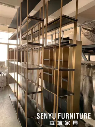 Luxury Gold Steel Wooden Bookshelf for Living Room