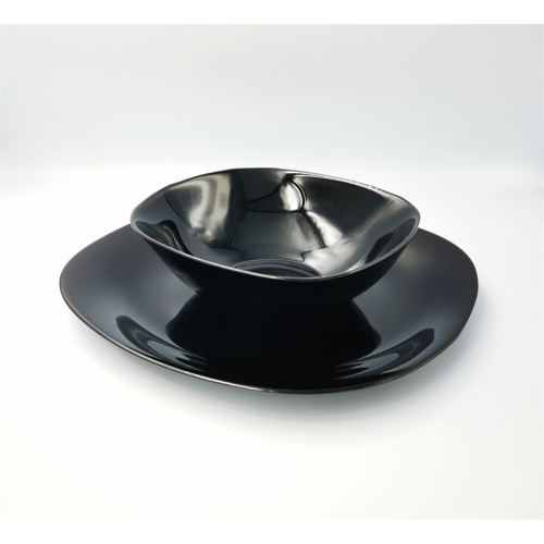 Küchentischplatte schwarzes Opal -Glas -Geschirrset Set