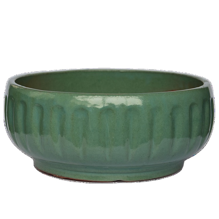 Ceramic Color Pots Green Low Pumpkin Shape Pot