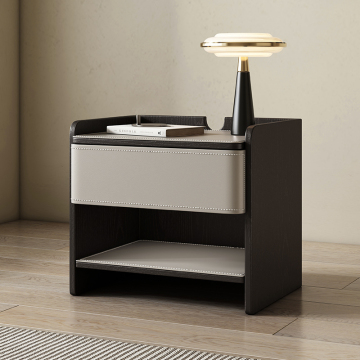 Modern Minimalist Italian Saddle Leather Bedside Table - High-End Luxury Home Furniture