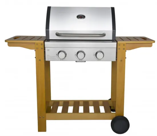 3 Burner Wooden Trolley Gas Barbecue Grill
