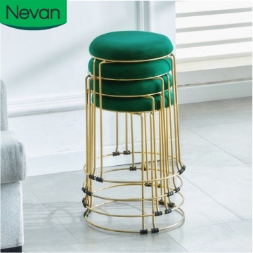 Nordic High-Quality Leather and Velvet Stackable Bar Stools for Kitchen