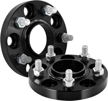 20mm Black Hubcentric Wheel Spacers & Forged Adapters 5x114.3, M12x1.5 Studs, 64.1mm Bore