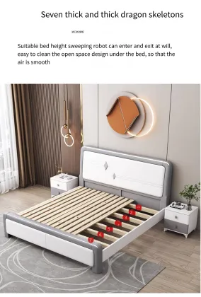 Modern Simple Solid Wood Double Bed Frame with Rubber Wood