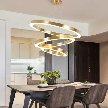 Modern Simple Circular LED Hanging Light Gold Ring Chandelier for Living Room and Restaurant
