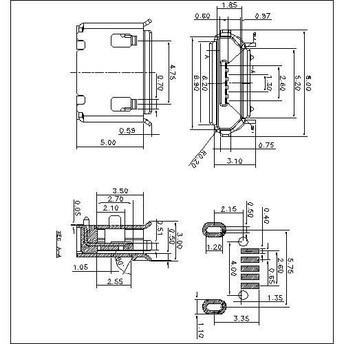 MUFM16 16-MICRO USB SMT 5P RECEPTACLE B TYPE SHELL DIP WITH POST 