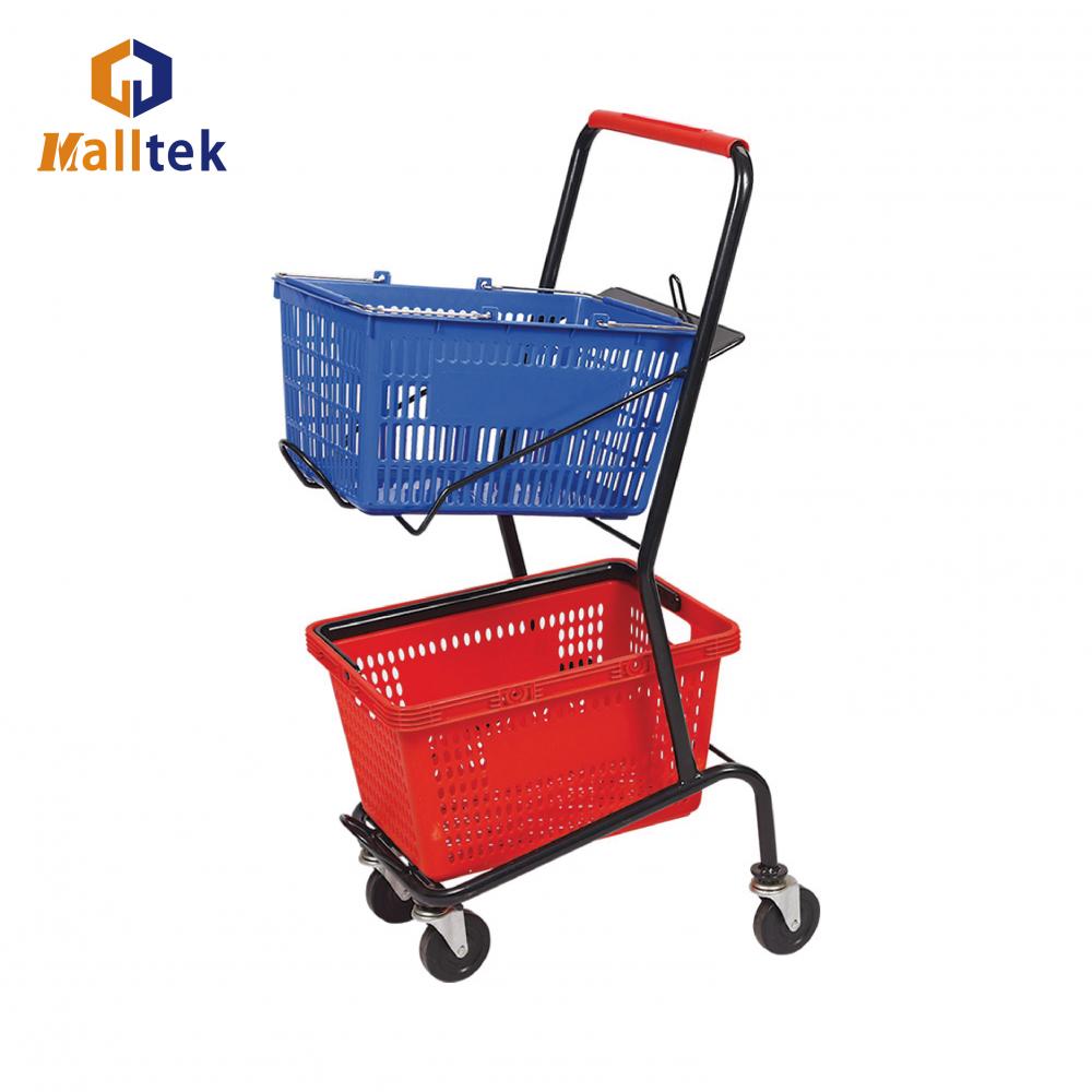 High quality 2 Basket Supermarket Shopping Trolley