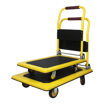 300kg Capacity 600x900mm Non-Slip Trolley: Folding, Hand-Operated, Yellow Shopping Steel Cart for Groceries