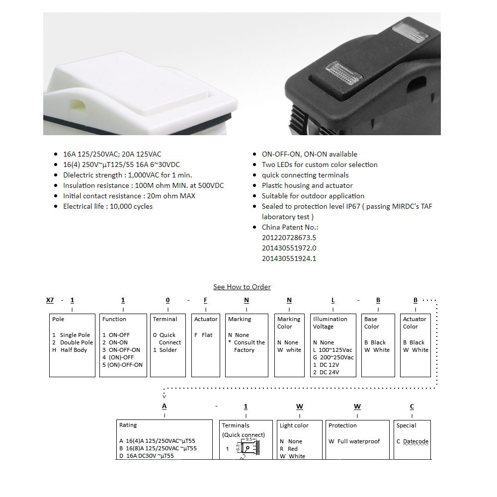 IP67 High current rocker switch