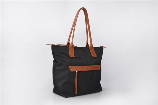 New Fashion casual office waterproof leather trim women nylon bag tote handbag