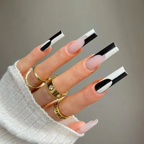 Luxury Style Long Ballerina Designed Marble Fake Nails