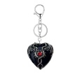 Black Obsidian Heart Antique Silver Double Dragon Stone Pendant (32x42mm) Keychain