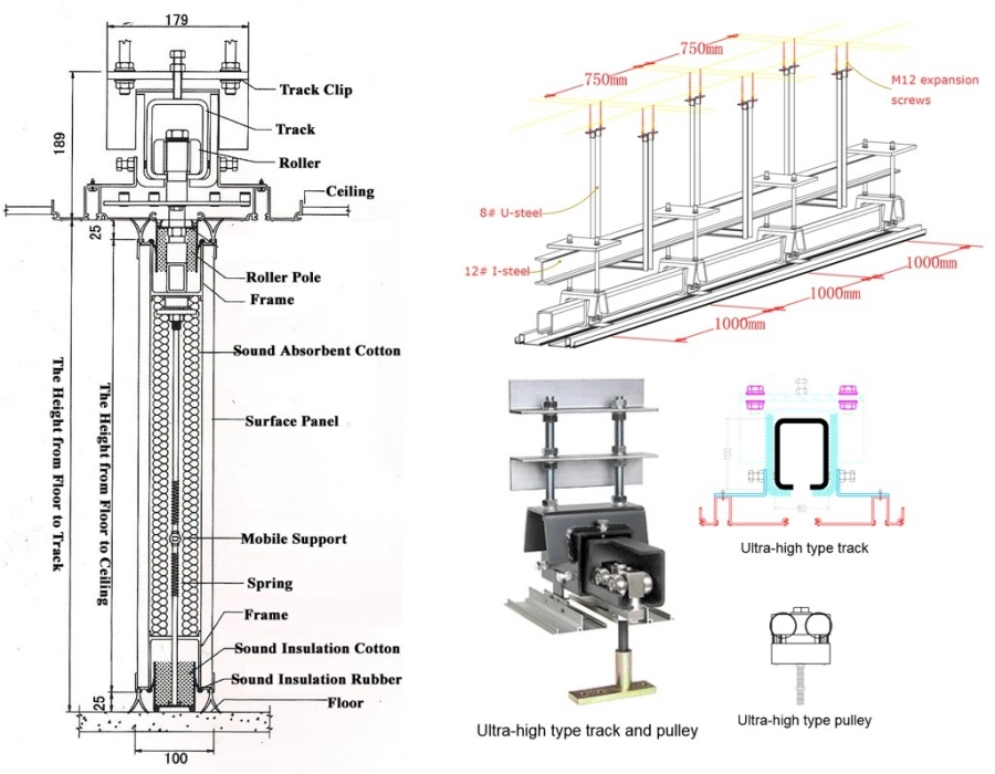 High Sound Insulation Semi-Automatic Operable Partition Operable Partition Walls for Wall or Ceiling