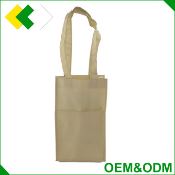 Cheap price factory direct sale non woven wine bag with pocket customized wholesale wine tote bag
