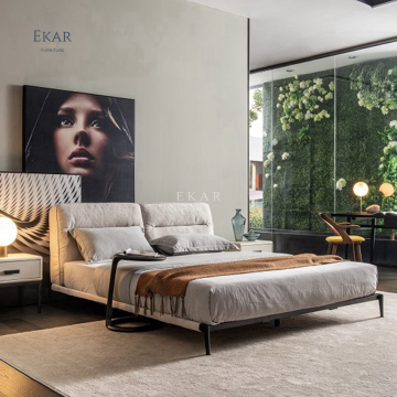 Modern Designer King Size Bed: Fabric/Leather Upholstered Headboard - New Arrival Bedroom Furniture