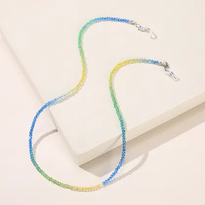 Handmade Clear Beaded Sunglasses and Necklace Set with Dual Purpose Extended Chain, Anti Slip Rainbow Crystal Glasses Chain