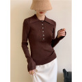 Vintage Lapel Button-Sleeve Bottoming Shirt Top