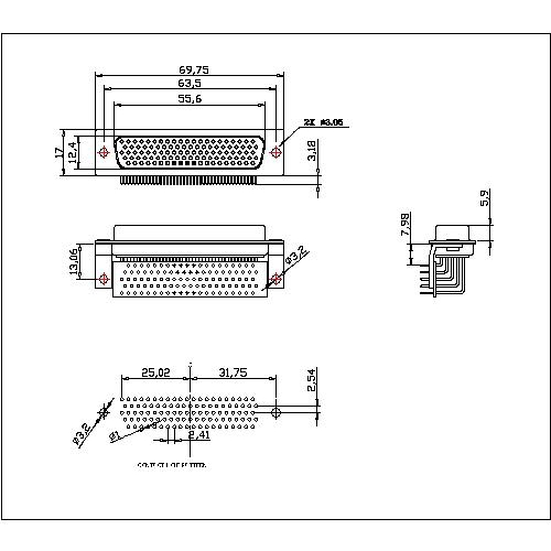 MHDR03-FXXXX 5 104PINS HIGH DENSITY FEMALE RIGHT AENGLE,MACHINE PIN 