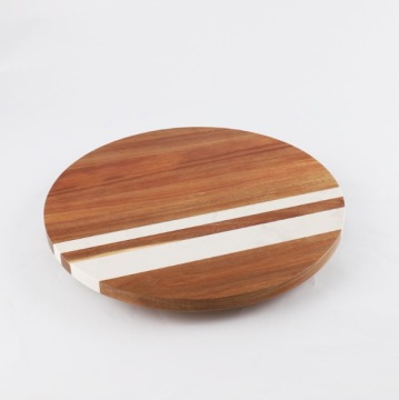 Acacia Wood and Marble Lazy Susan Rotating Turntable
