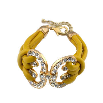 Alloy inhibition/with rhinestone jeweled/multi-layered leather bracelets, OEM/ODM orders are welcome