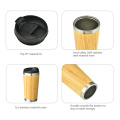 Caneca de café de aço inoxidável de 450ml de bambu com tampa