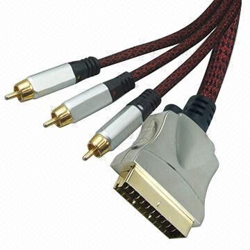 SCART to 3 RCA Cable Assemblies with Metal Shell Plugs, Customized Specifications are Accepted