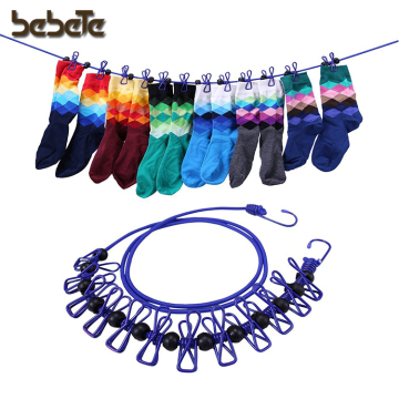 Travel Plastic Clothesline Adjustable Windproof Clothesline with Anti-Skid 12pcs Clothespins for Outdoor and Indoor Use