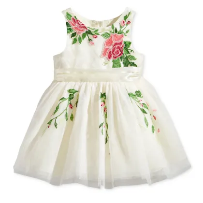 hot sale floral white mesh frock sleevelss designs flower girls dress kids party dresses
