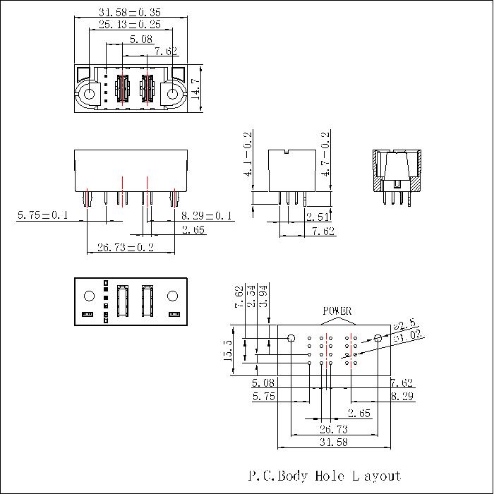 PSPM7.62S-0204G0G0AEX 7.62MM 2P Power+4P Signal Male Straight Dip Power Connector