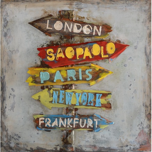 Road Direction Sign World at Your Feet Metal Art