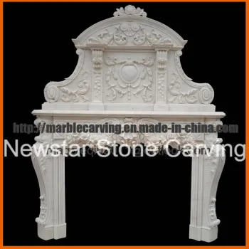 White Marble Double Fireplace Mantel / Marble Overmantel Mf1740