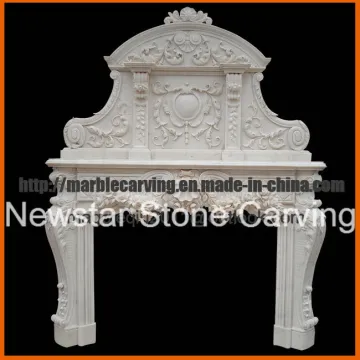 White Marble Double Fireplace Mantel / Marble Overmantel Mf1740