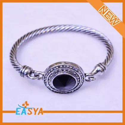 Antique Silver Chain Black Rhinestone Gem Bracelet