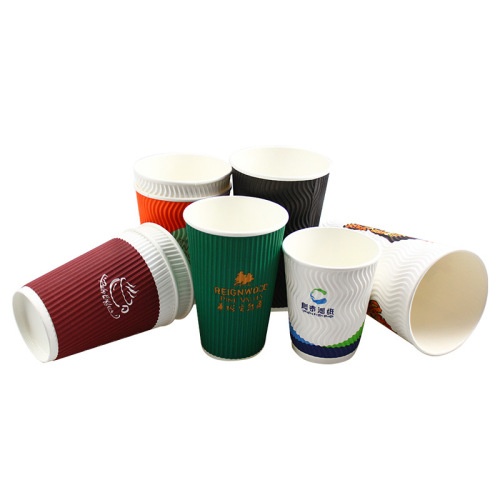 Copos de papelão ondulado impressos com tampas combinando