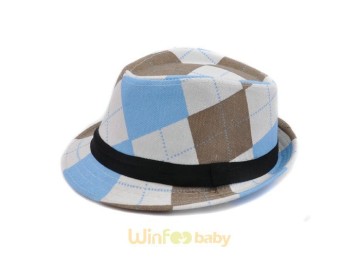 patch embroidery kids plaid pattern trilby hat