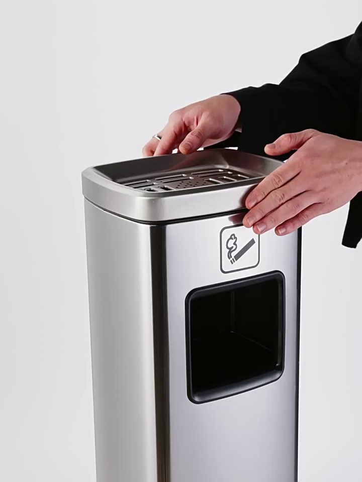 Customized Metal Trash Can with Integrated Ashtray for Hotels and Commercial Spaces