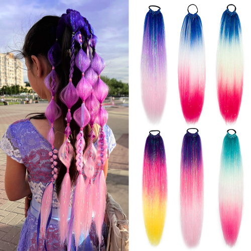 Alileader Provide Sample Long Ponytail Yaki Easy Synthetic Braiding Hair Pre Stretched Glitter Extensions Hair Tinsel