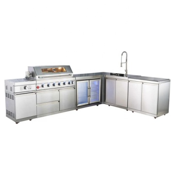 Kabinet keluli tahan karat luaran BBQ yang disesuaikan untuk dapur luaran dengan peralatan