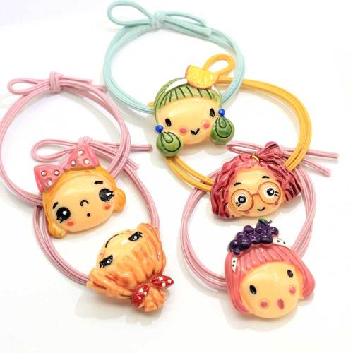 Wholesale Resin Cartoon Baby Girl Head Ponytail Holders Elastic Hair Tie Rope Rings Pigtail Holders Elastic Rubber Band Ring