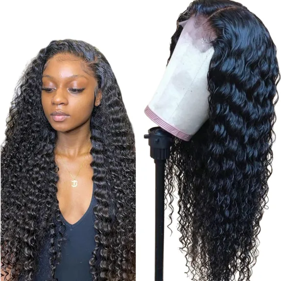 Factory Supplier Unprocessed 4X4 Lace Closure Wigs Peruvian Human Hair Deep Wave Remy Wig For Black Women Pre Plucked Baby Hair