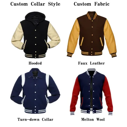 Custom Men's Premium Classic Button Vintage Baseball Letterman Genuine Leather Varsity Jacket