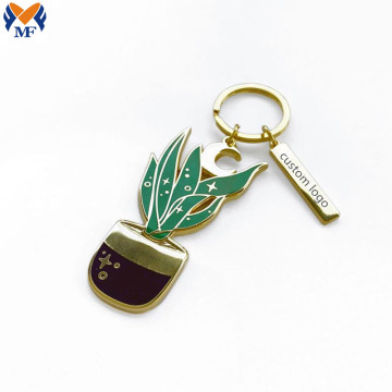 Metaal Aangepast Logo Gold Plant Charm Keychain