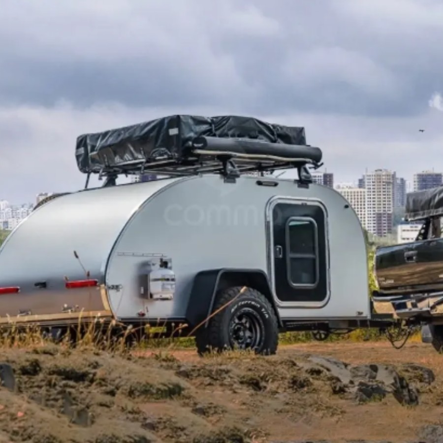 pop up aluminum teardrop camper trailer with tent