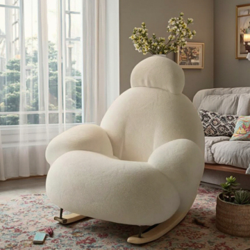 Scandinavian White Rocking Chair & Cute Cream Sofas for Bedroom and Living Room