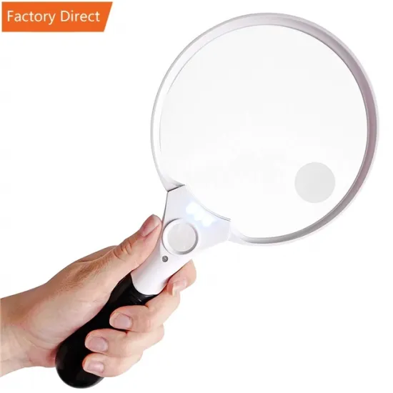 Extra Large LED Handheld Magnifying Glass with 2X, 4X, 10X Lens - Illuminated Reading Magnifier