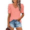 V-Neck Short Sleeve Cotton Top tshirt knitted