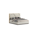 Cama de madera contemporánea con tapicería de microfibra gris